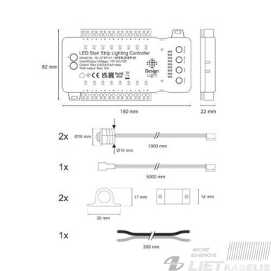 LED valdiklis  laiptų apšvietimui 16kanalų, su judesio davikliu  12-24Vdc, 240W, Design Light 1