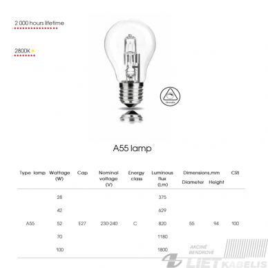 Lempa halogeninė 42W, E27, 230V, Bellight 1 Lempa halogeninė 42W, E27, 230V, Bellight 1