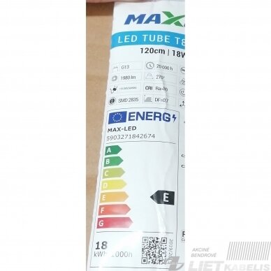 Lempa LED 18W, T8, 6000K, 1980lm, 120cm, Max-LED 1 Lempa LED 18W, T8, 6000K, 1980lm, 120cm, Max-LED 1