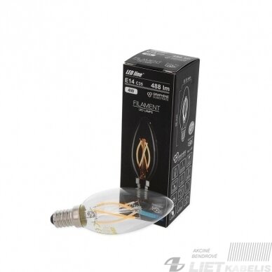 Lempa LED filamentinė 4W, E14,2700K, 488Lm žvakės formos, LEDline 2 Lempa LED filamentinė 4W, E14,2700K, 488Lm žvakės formos, LEDline 2