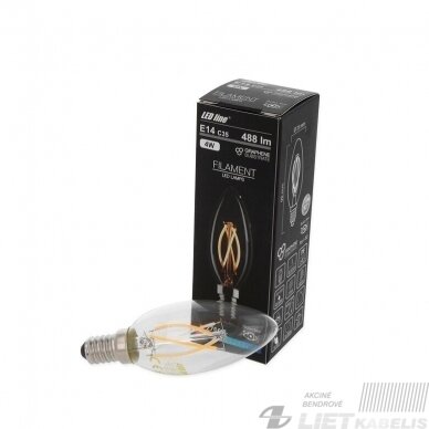 Lempa LED  filamentinė 4W, E14,2700K, 488lm, žvakės Formos, LEDline 1
