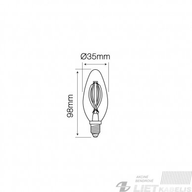 Lempa LED filamentinė 4W, E14,2700K, 488Lm žvakės formos, LEDline 1 Lempa LED filamentinė 4W, E14,2700K, 488Lm žvakės formos, LEDline 1