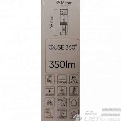 Lempa LED 4W, G9, 230V, 350lm, 2700K, keramikinė, LEDline 2 Lempa LED 4W, G9, 230V, 350lm, 2700K, keramikinė, LEDline 2