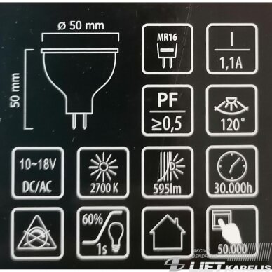 Lempa LED 7W, MR16, 595lm, 2700K, keramikinė, LEDline 2 Lempa LED 7W, MR16, 595lm, 2700K, keramikinė, LEDline 2