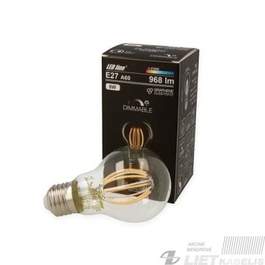 Lempa LED filamentinė dimeriuojama 8W, E27, 2700K, 968lm,  LEDline