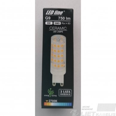 Lempa LED 8W, G9, 230V, 750lm, 2700K, keramikinė, LEDline 2