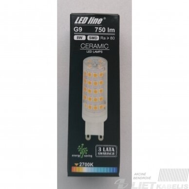 Lempa LED 8W, G9, 230V, 750lm, 2700K, keramikinė, LEDline 1 Lempa LED 8W, G9, 230V, 750lm, 2700K, keramikinė, LEDline 1