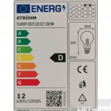 Lempa LED filamentinė 12W, E27, 4000K, 1810Lm, STRUHM 2 Lempa LED filamentinė 12W, E27, 4000K, 1810Lm, STRUHM 2