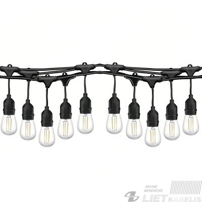 LED girlianda sodo 15W, 3000K, 1200lm, juoda, 15m, IP44, Reus&Helle