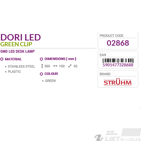 LED šviestuvas DORI CLIP 6W, 4200K, 430lm, tvirtinamas stalinis,STRUHM 2