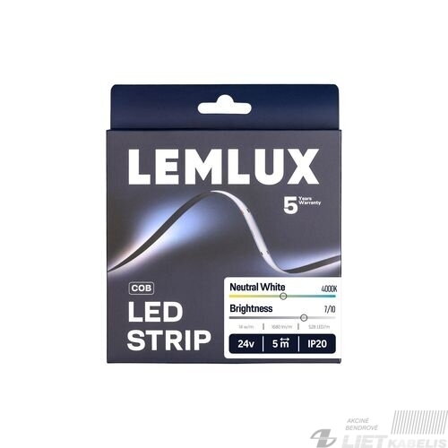 LED juosta 14W/m, 24V, 4000K, 1680Lm, COB, IP20, Lemlux 1 LED juosta 14W/m, 24V, 4000K, 1680Lm, COB, IP20, Lemlux 1