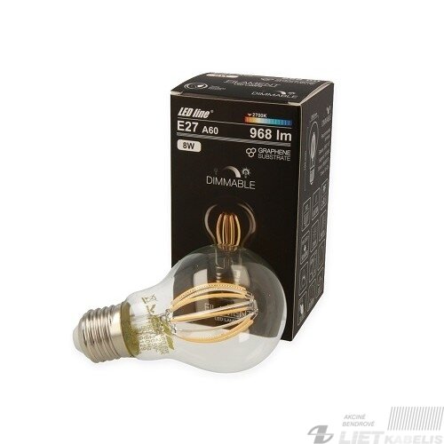 Lempa LED filamentinė dimeriuojama 8W, E27, 2700K, 968lm,  LEDline
