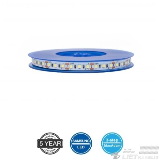 LED juosta 12V 4.8W/m nehermetiška IP20 šiltai balta 2700K 120LED/m 115lm/W PLUS AKTO 1