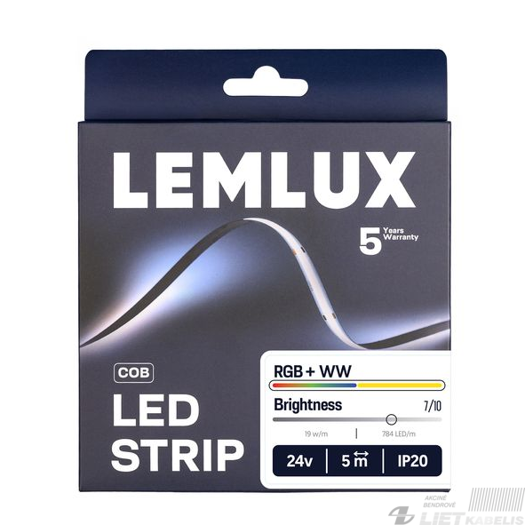 LED juosta RGB COB+WW 19W, 24V,  IP20, LEMLUX