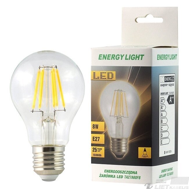 LED lempa filamentinė 8W, 3000K, E27, 230V, Energy light LED lempa filamentinė 8W, 3000K, E27, 230V, Energy light