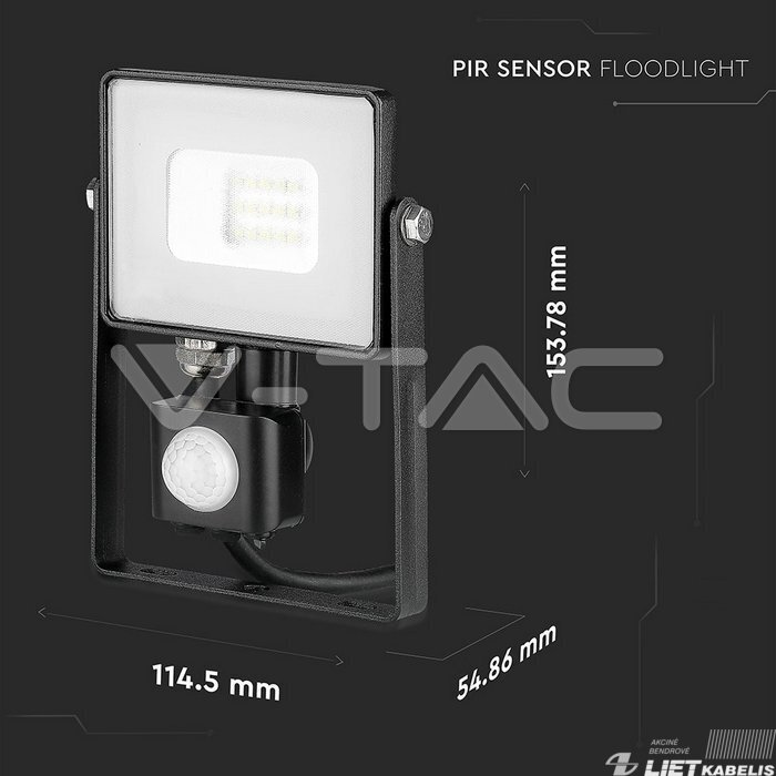 LED prožektorius 10W, 4000K, 800lm, su judesio davikliu, IP65, V-TAC 1 LED prožektorius 10W, 4000K, 800lm, su judesio davikliu, IP65, V-TAC 1