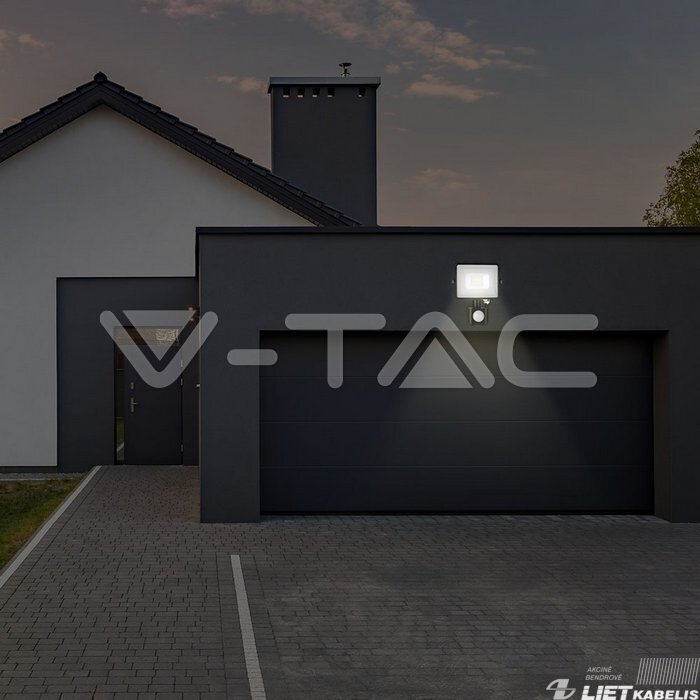 LED prožektorius 10W, 4000K, 800lm, su judesio davikliu, IP65, V-TAC 2 LED prožektorius 10W, 4000K, 800lm, su judesio davikliu, IP65, V-TAC 2