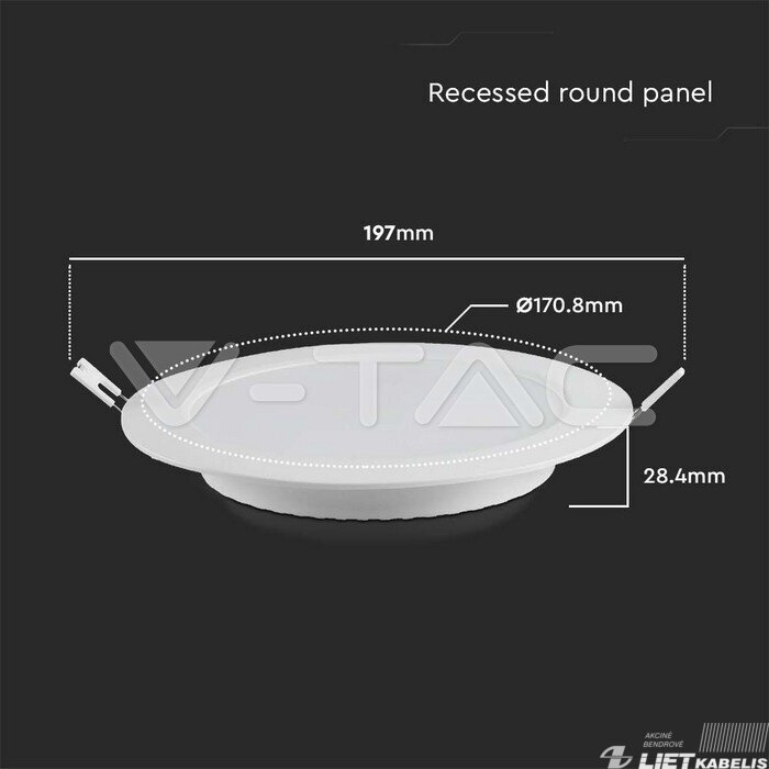LED šviestuvas 12W, 3000K, 1200lm, įleidžiamas, V-TAC 1 LED šviestuvas 12W, 3000K, 1200lm, įleidžiamas, V-TAC 1