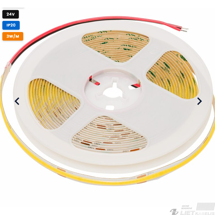 LED juosta 3W/m, 4000K, 480LM/m,  24V, COB, IP20, LEMLUX
