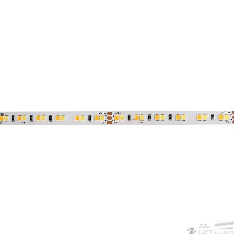 LED juosta, 5m ritė, 24V 28.8W/m (2x 14.4W), 168LED/m, CCT 2700K-6500K, nehermetiška IP20