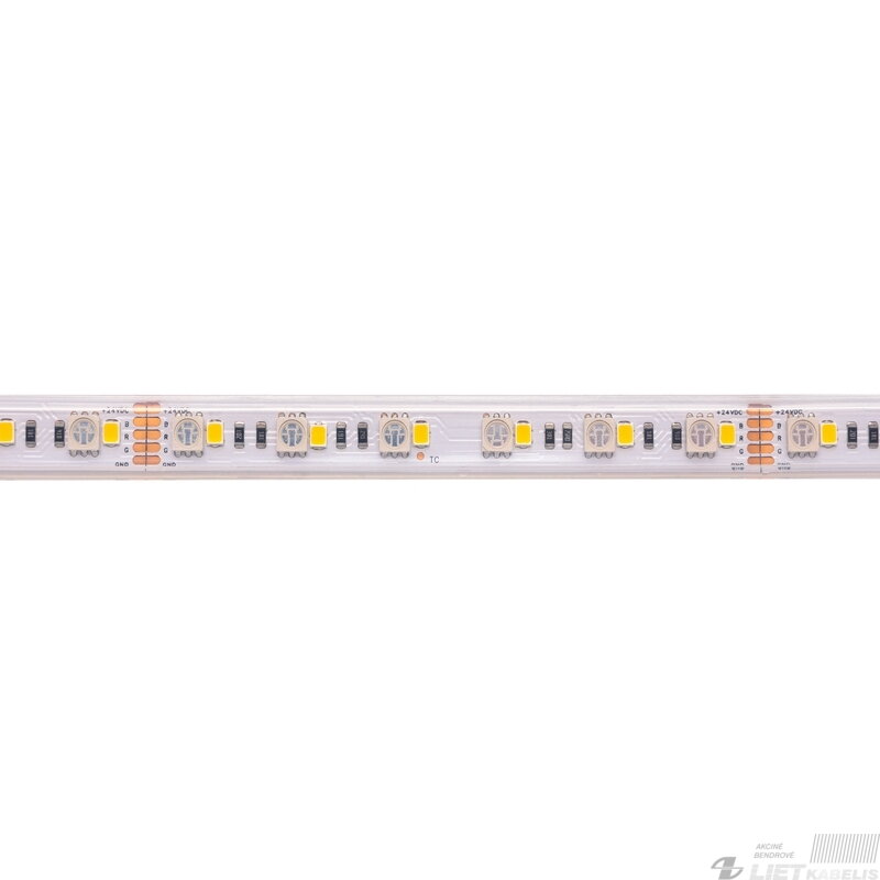 LED juosta, 5m ritė, 24V 19.2W/m hermetiška IP67, RGB + WW 3000K