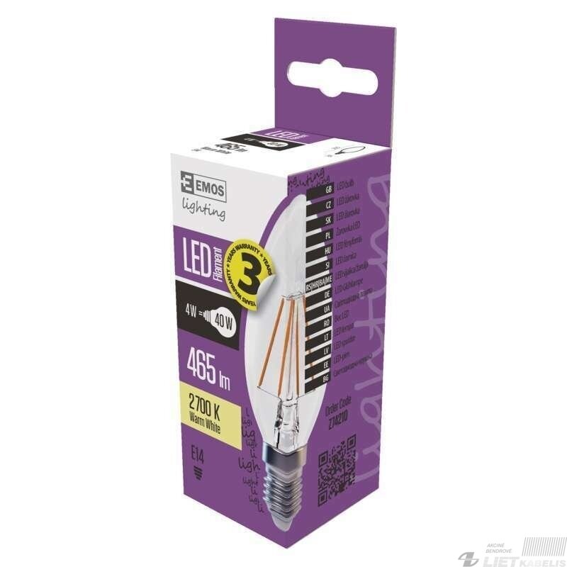 LED lempa filamentinė 4W, E14, 2700K, 465lm , EMOS LED lempa filamentinė 4W, E14, 2700K, 465lm , EMOS