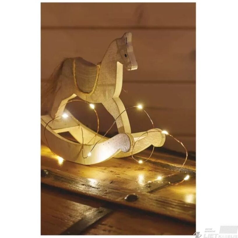 LED girlianda NANO, 3Vac (2xAA), 1.9m, 20 x LED, šiltai balta, su laikmačiu, EMOS 3