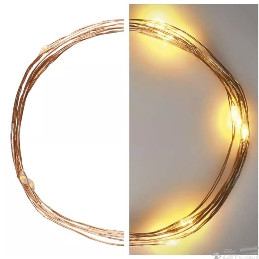 LED girlianda NANO, 3Vac (2xAA), 1.9m, 20 x LED, šiltai balta, su laikmačiu, EMOS