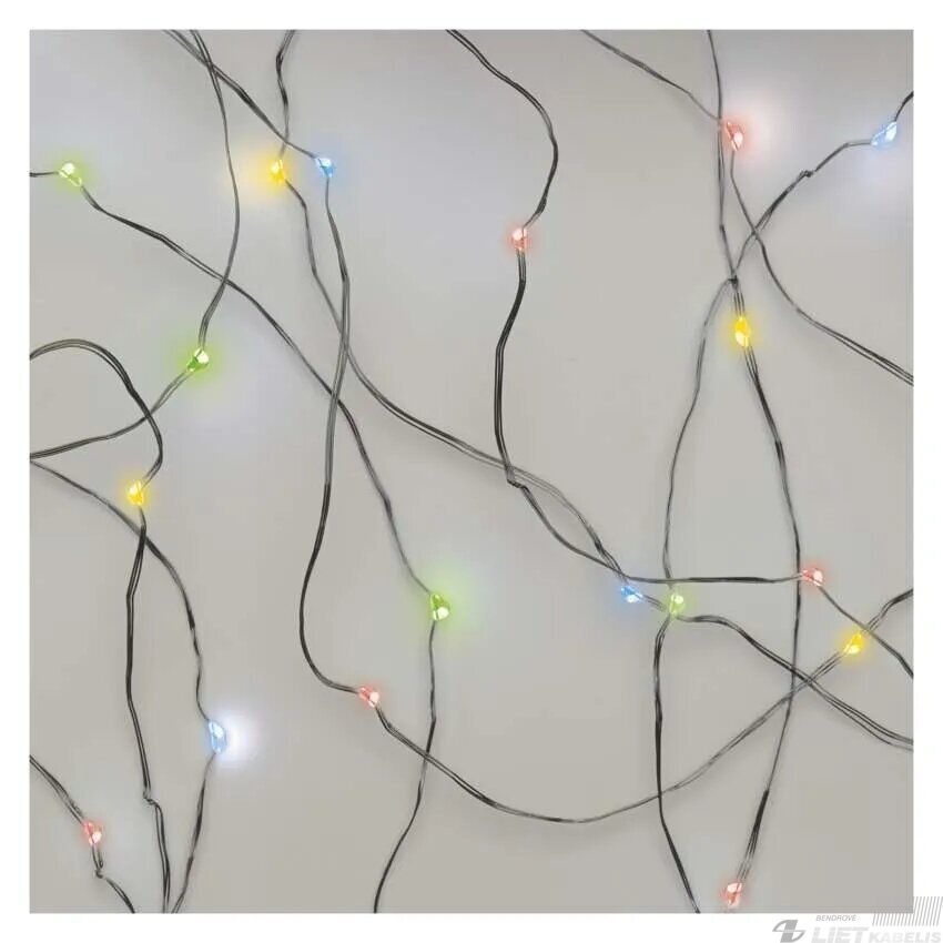 LED girlianda NANO, 3Vac (2xAA), 1.9m, 20 x LED, įvairių spalvų LED, su laikmačiu, EMOS 1