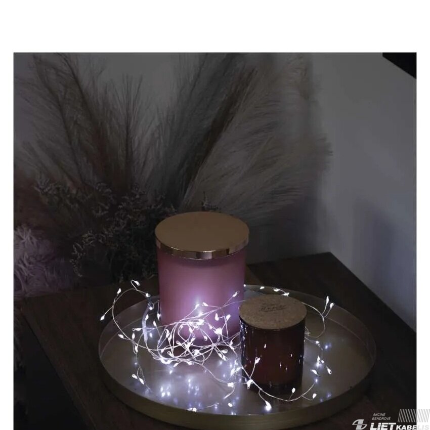 LED girlianda NANO, 4.5Vac (3xAA), 2.4m, 100 x LED, šaltai balta, su laikmačiu, EMOS 5