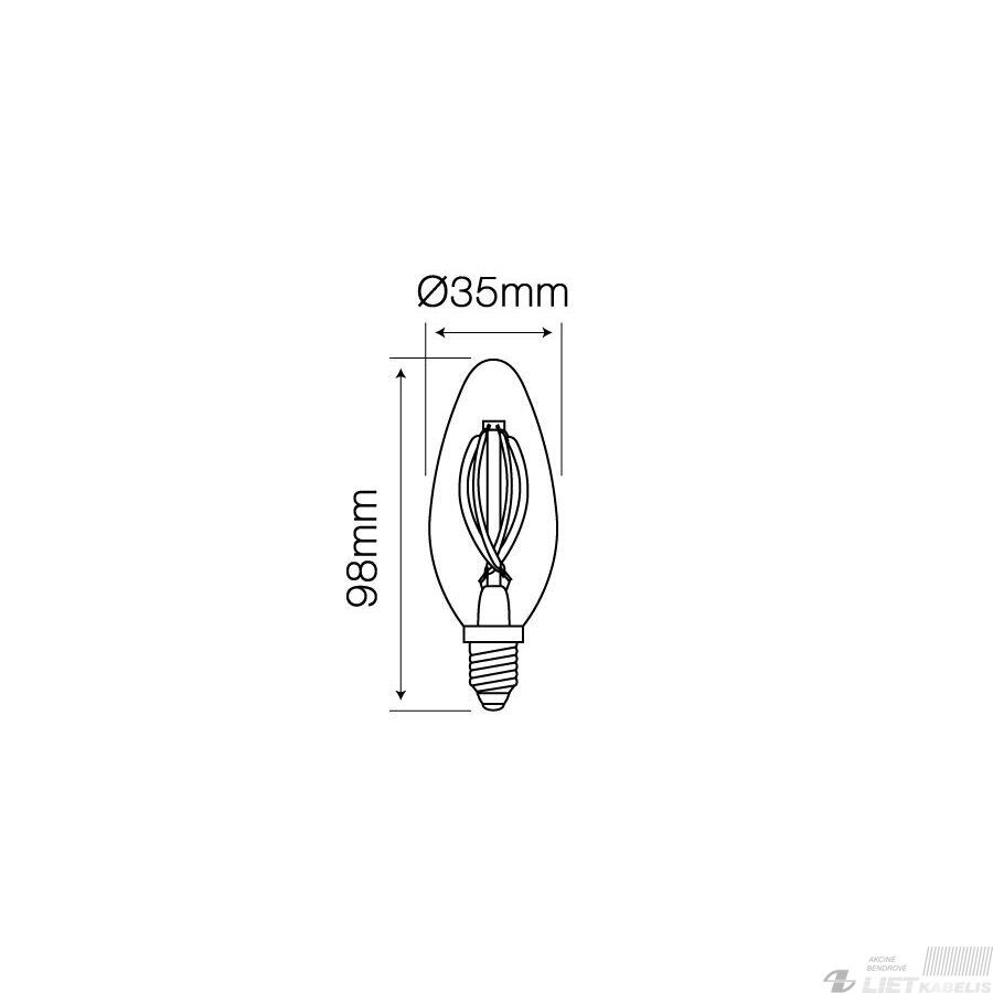Lempa LED  filamentinė 4W, E14,2700K, 488lm, žvakės Formos, LEDline 2