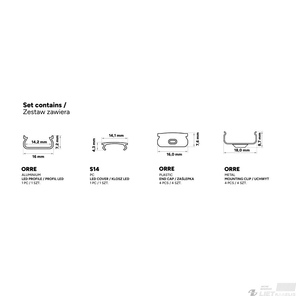 LED profilio komplektas ORRE paviršinis, juodas, anoduotas, matinis dangtelis 3 m 5 LED profilio komplektas ORRE paviršinis, juodas, anoduotas, matinis dangtelis 3 m 5