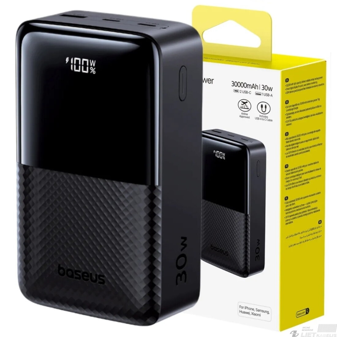 LiPo išorinis akumuliatorius (PowerBank) 30000mAh 30W USB-A, USB-C Bipow2 Pro juodas EnerFill FP51 BASEUS LiPo išorinis akumuliatorius (PowerBank) 30000mAh 30W USB-A, USB-C Bipow2 Pro juodas EnerFill FP51 BASEUS