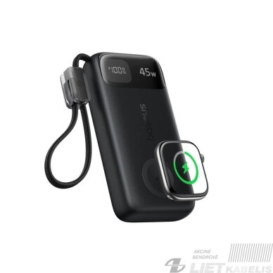 LiPo Išorinis akumuliatorius (PowerBank) 10000mAh 45W su integruotu USB-C kabeliu + bevieliu išmanaus laikrodžio krovikliu EnerFill FT31 BASEUS LiPo Išorinis akumuliatorius (PowerBank) 10000mAh 45W su integruotu USB-C kabeliu + bevieliu išmanaus laikrodžio krovikliu EnerFill FT31 BASEUS