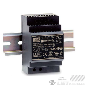 Impulsinis maitinimo šaltinis 24V, 2,5A, 60W, modulinis, Mean Well Impulsinis maitinimo šaltinis 24V, 2,5A, 60W, modulinis, Mean Well