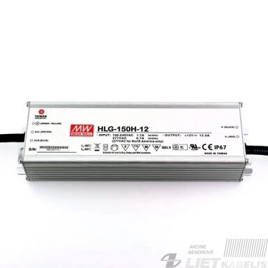 Maitinimo šaltinis LED12V, 150W, HGL-150H-12, IP67, Mean Well Maitinimo šaltinis LED12V, 150W, HGL-150H-12, IP67, Mean Well