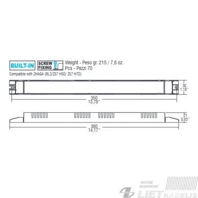 Maitinimo šaltinis dimeriuojamas LED 70W 24V 2,9A DALI2,PUSH, 1-10V, TCI 1 Maitinimo šaltinis dimeriuojamas LED 70W 24V 2,9A DALI2,PUSH, 1-10V, TCI 1