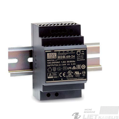 Impulsinis maitinimo šaltinis 24V, 2,5A, 60W, modulinis, Mean Well Impulsinis maitinimo šaltinis 24V, 2,5A, 60W, modulinis, Mean Well