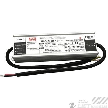 Maitinimo šaltinis LED 12V, 192W, HGL-240H-12 IP67, Mean Well Maitinimo šaltinis LED 12V, 192W, HGL-240H-12 IP67, Mean Well
