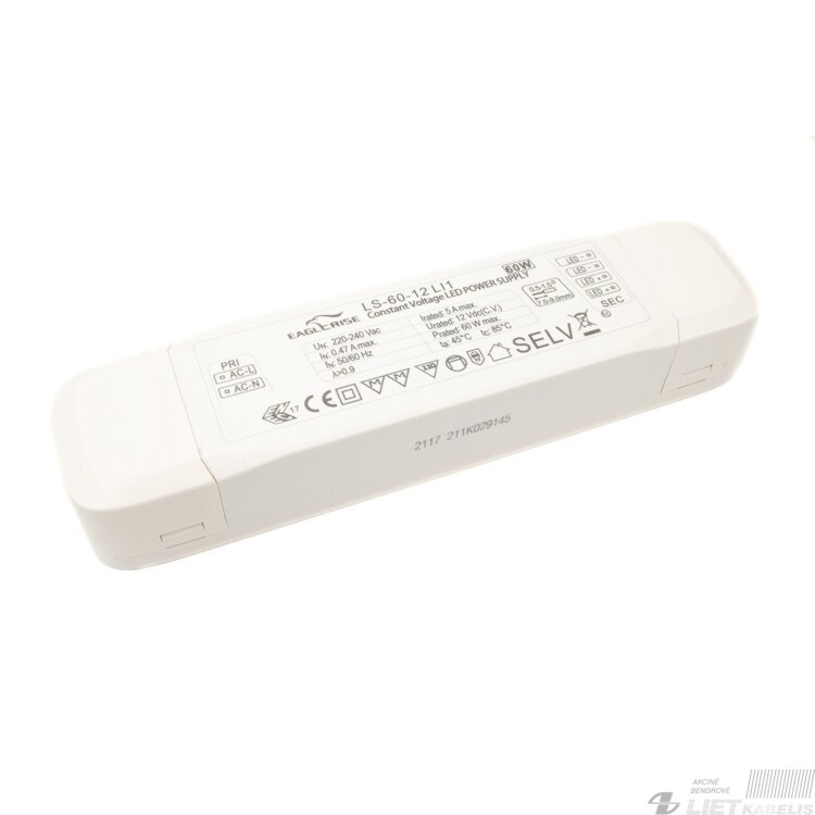 Maitinimo šaltinis 60W, 12V DC, IP20, EAGLERISE Maitinimo šaltinis 60W, 12V DC, IP20, EAGLERISE