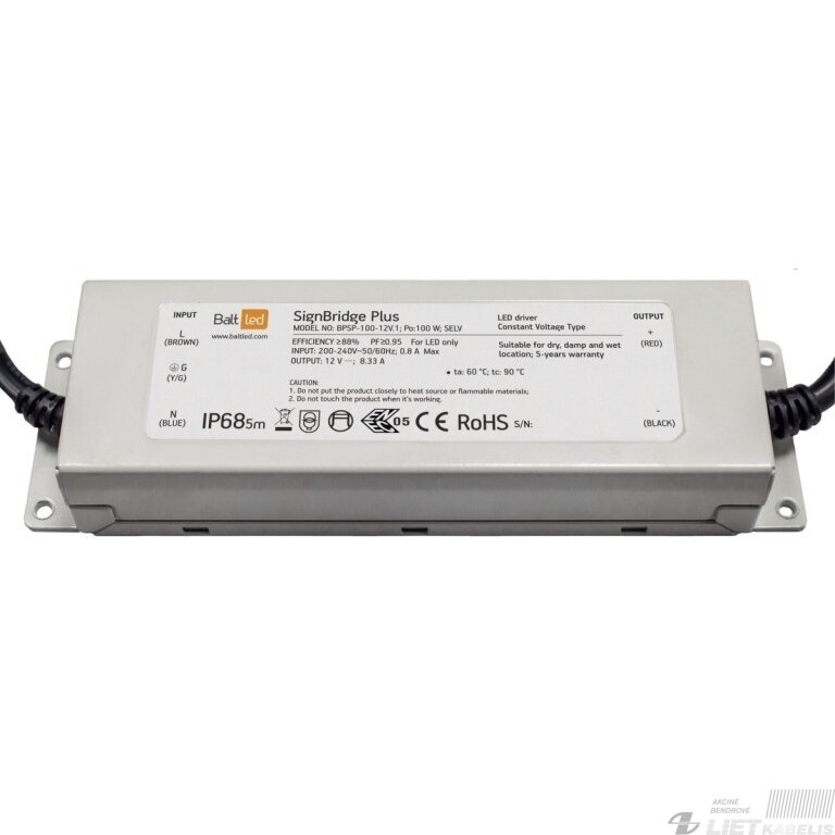 Maitinimo šaltinis LED 12V, 100W, IP68, BALTLED