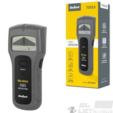 Metalo ieškiklis 3in1 medžiui/metalui/ įtampai,  REBEL TOOLS