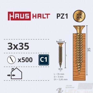 Medvaržtis 3.0x35 geltonas,Haushalt 1 Medvaržtis 3.0x35 geltonas,Haushalt 1