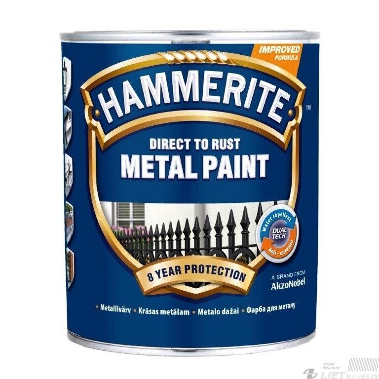 Metalo dažai Hammerite Smooth, juodi, 0.75 l Metalo dažai Hammerite Smooth, juodi, 0.75 l