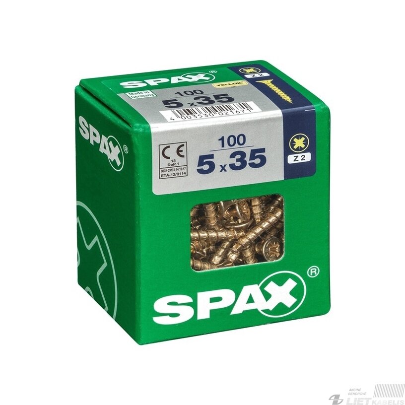 Medvaržtis SPAX 5.0x35 Z2 geltonas Medvaržtis SPAX 5.0x35 Z2 geltonas