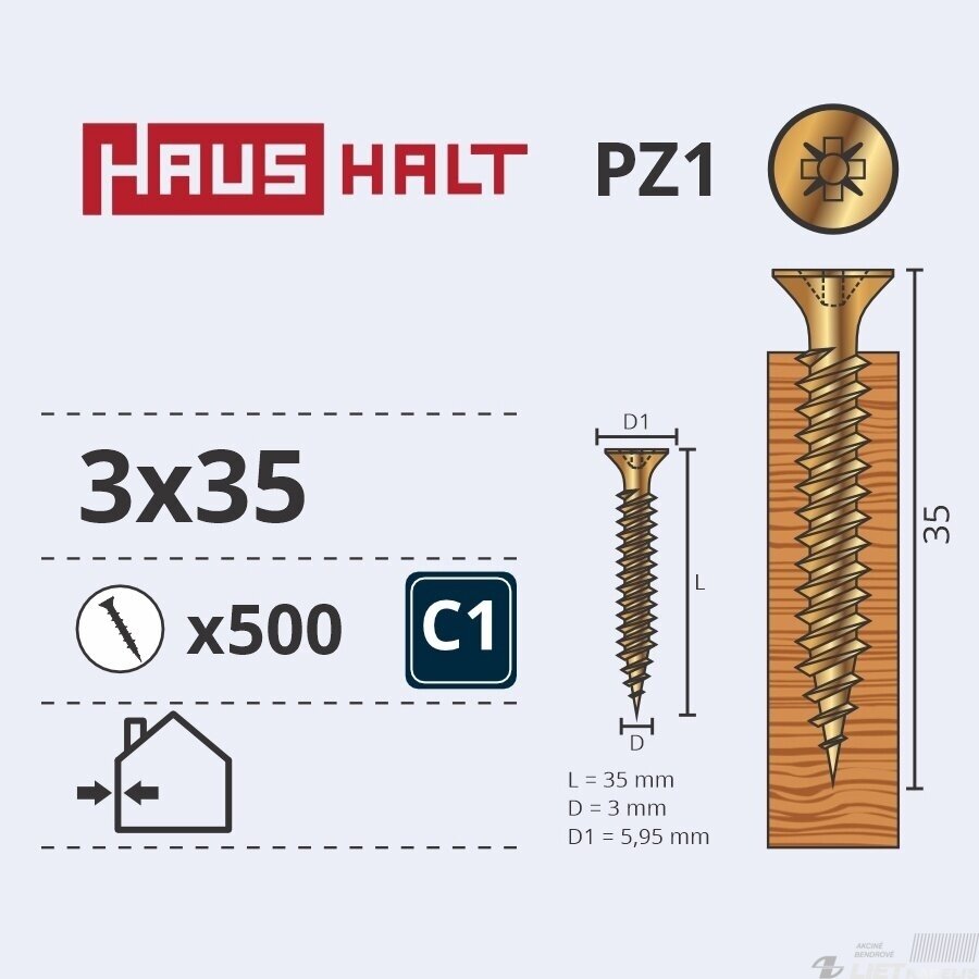 Medvaržtis 3.0x35 geltonas,Haushalt 1 Medvaržtis 3.0x35 geltonas,Haushalt 1