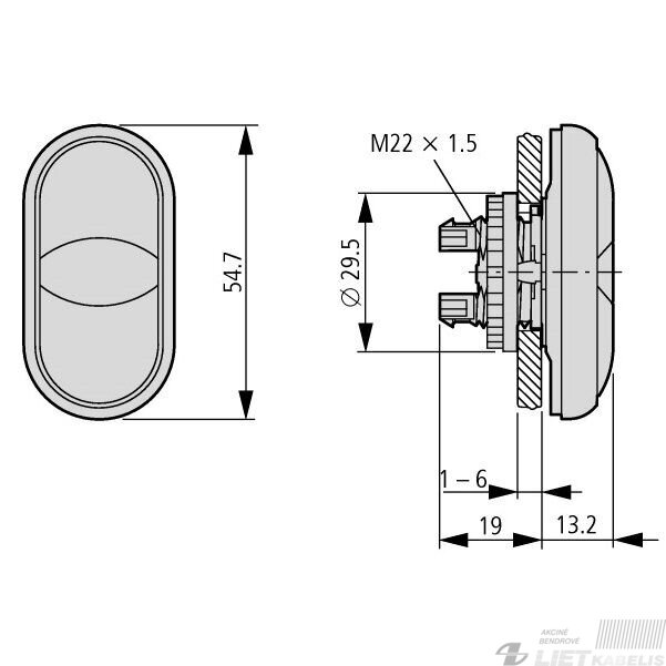 Galvutė mygtukui dviguba M22-DDL-S-X7/X7 juoda, EATON 1