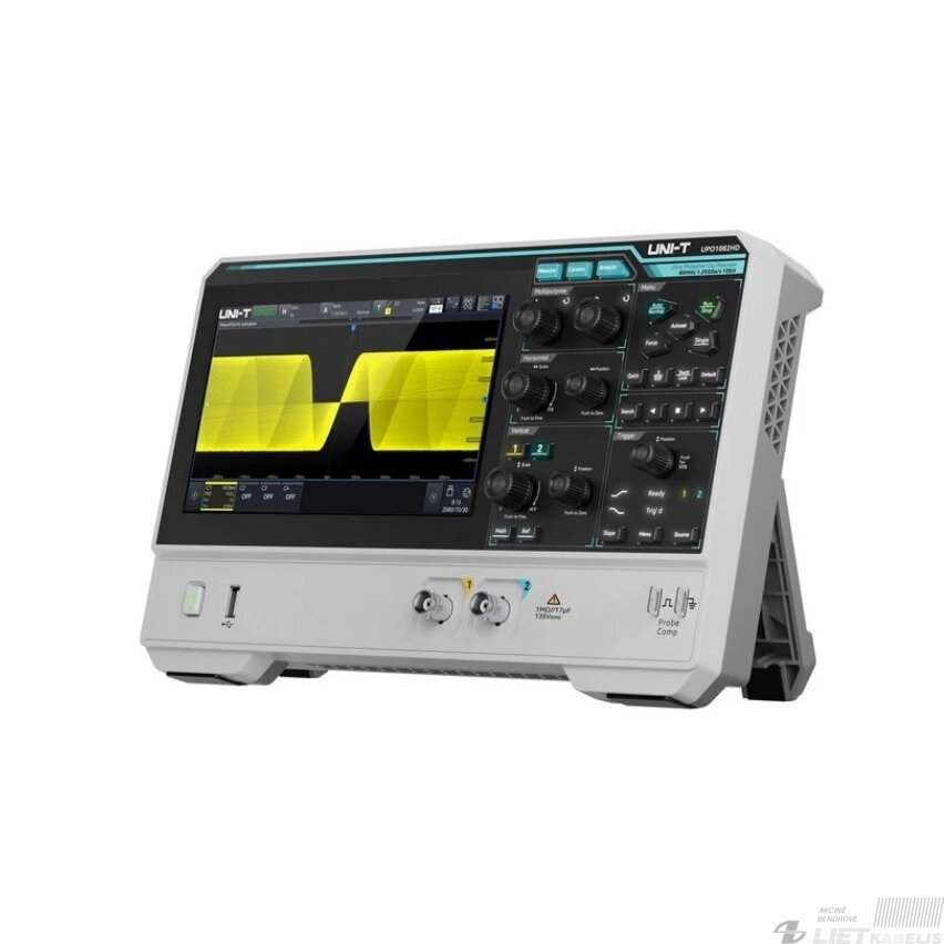 Osciloskopas, HD, 2 kanalų, 12bitų, 80Mhz, 1.25 GSa/s, 100 Mpts, 100,000 wfms/s, 7" lietimui jautrus ekranas, UNI-T 1 Osciloskopas, HD, 2 kanalų, 12bitų, 80Mhz, 1.25 GSa/s, 100 Mpts, 100,000 wfms/s, 7" lietimui jautrus ekranas, UNI-T 1
