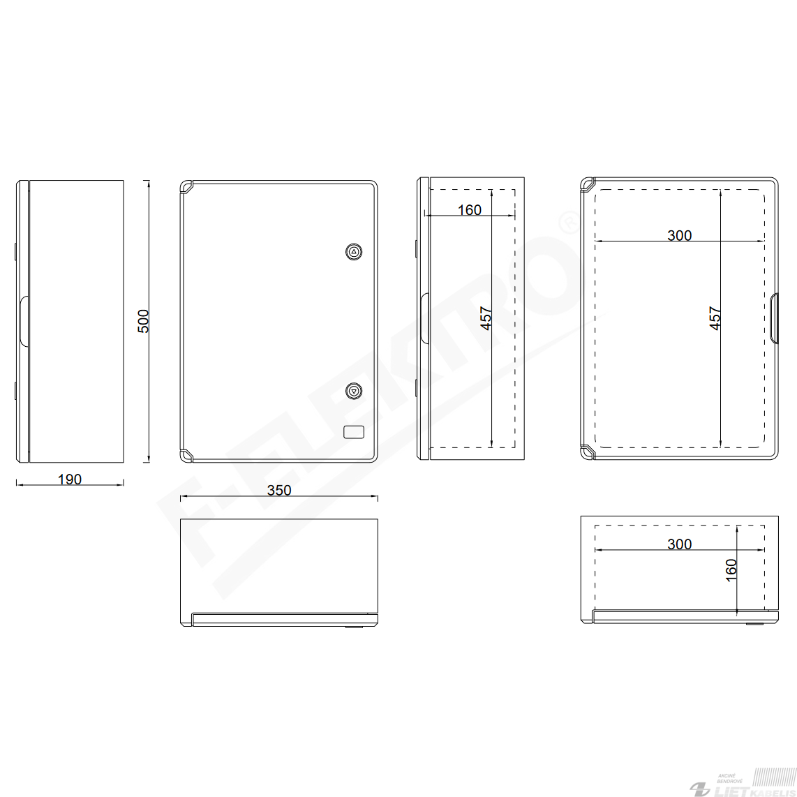 Paskirstymo skydelis, plastikinis,350x500x190 IP65, F-ELEKTRO 1 Paskirstymo skydelis, plastikinis,350x500x190 IP65, F-ELEKTRO 1