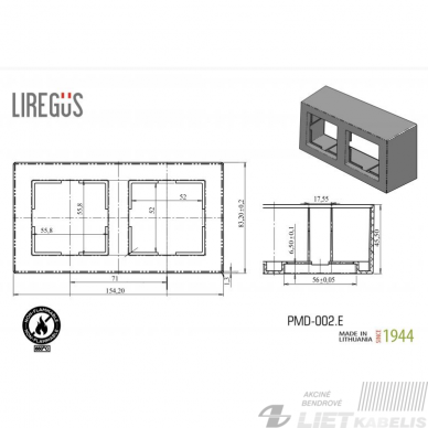 Paviršinio montavimo dėžutė PMD-002, 2 vietų, balta, EPSILON Slim Line, Liregus 1